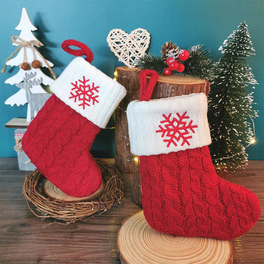 Knitted Holiday Stocking with Snowflake, Alphabet, Bear Paw, and Footprint Designs – Decorative Stocking for Tree or Home - Home Fads 