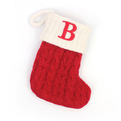 Knitted Holiday Stocking with Snowflake, Alphabet, Bear Paw, and Footprint Designs – Decorative Stocking for Tree or Home - Home Fads 