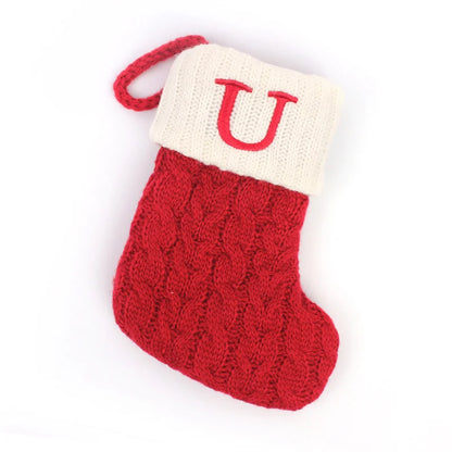 Knitted Holiday Stocking with Snowflake, Alphabet, Bear Paw, and Footprint Designs – Decorative Stocking for Tree or Home - Home Fads 