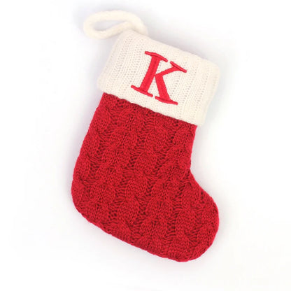 Knitted Holiday Stocking with Snowflake, Alphabet, Bear Paw, and Footprint Designs – Decorative Stocking for Tree or Home - Home Fads 