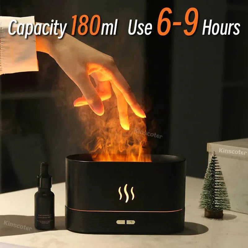 LED Flame Aromatherapy Humidifier - USB Powered Ultrasonic Air Humidifier with Colorful LED Lighting - Home Fads 