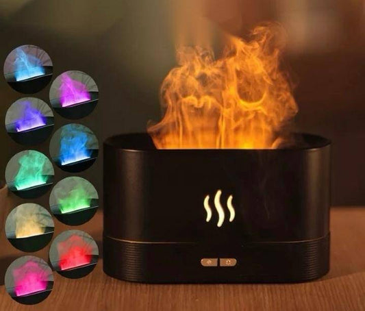 LED Flame Aromatherapy Humidifier - USB Powered Ultrasonic Air Humidifier with Colorful LED Lighting - Home Fads 