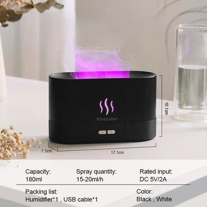 LED Flame Aromatherapy Humidifier - USB Powered Ultrasonic Air Humidifier with Colorful LED Lighting - Home Fads 