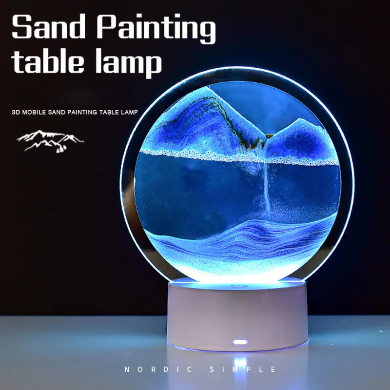 LED RGB Sand Art Lamp – 3D Rotating Hourglass Light with 16 Colors, USB Powered, Touch or Remote Control - Home Fads 
