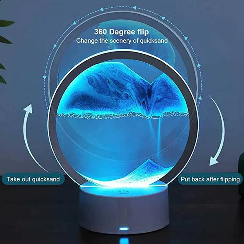LED RGB Sand Art Lamp – 3D Rotating Hourglass Light with 16 Colors, USB Powered, Touch or Remote Control - Home Fads 