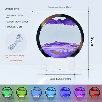 LED RGB Sand Art Lamp – 3D Rotating Hourglass Light with 16 Colors, USB Powered, Touch or Remote Control - Home Fads 