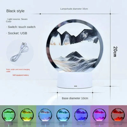 LED RGB Sand Art Lamp – 3D Rotating Hourglass Light with 16 Colors, USB Powered, Touch or Remote Control - Home Fads 