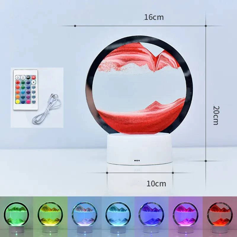 LED RGB Sand Art Lamp – 3D Rotating Hourglass Light with 16 Colors, USB Powered, Touch or Remote Control - Home Fads 