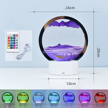LED RGB Sand Art Lamp – 3D Rotating Hourglass Light with 16 Colors, USB Powered, Touch or Remote Control - Home Fads 