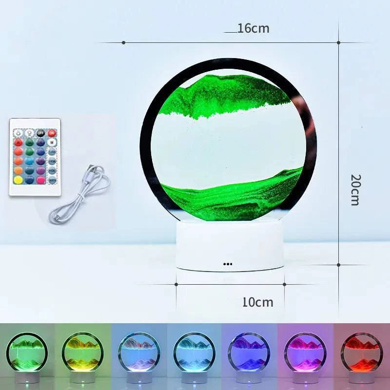 LED RGB Sand Art Lamp – 3D Rotating Hourglass Light with 16 Colors, USB Powered, Touch or Remote Control - Home Fads 