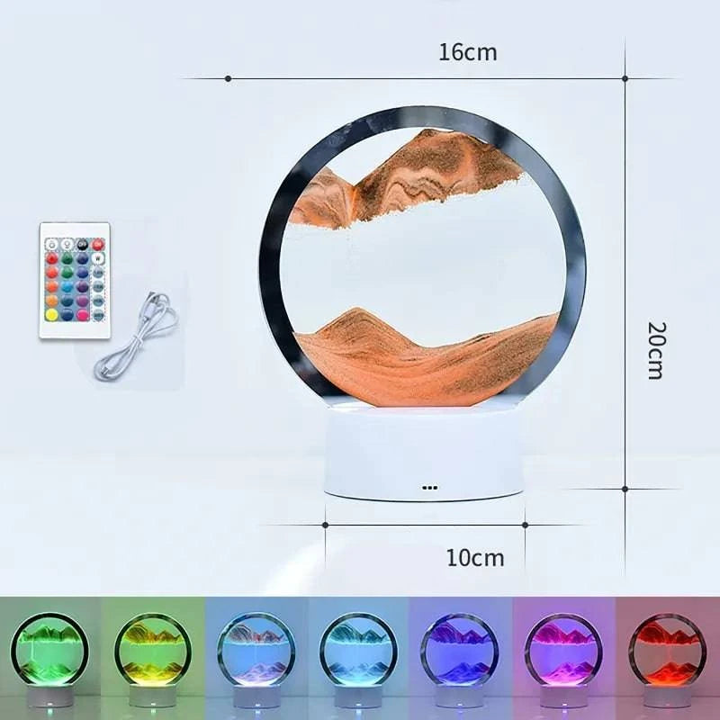 LED RGB Sand Art Lamp – 3D Rotating Hourglass Light with 16 Colors, USB Powered, Touch or Remote Control - Home Fads 