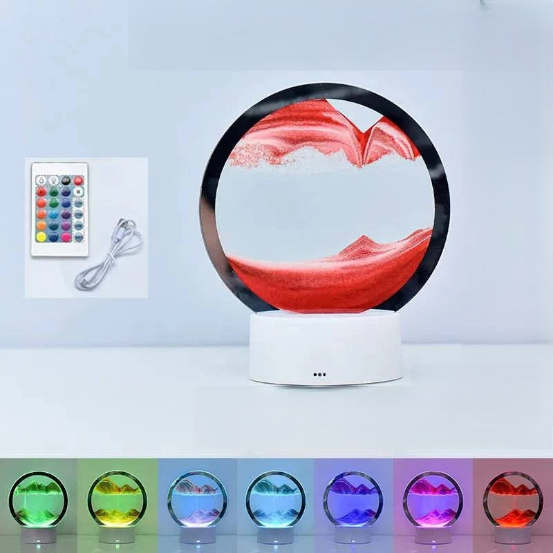 LED RGB Sand Art Lamp – 3D Rotating Hourglass Light with 16 Colors, USB Powered, Touch or Remote Control - Home Fads 