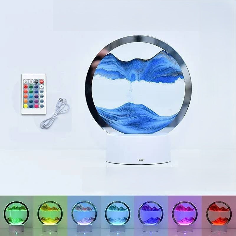 LED RGB Sand Art Lamp – 3D Rotating Hourglass Light with 16 Colors, USB Powered, Touch or Remote Control - Home Fads 