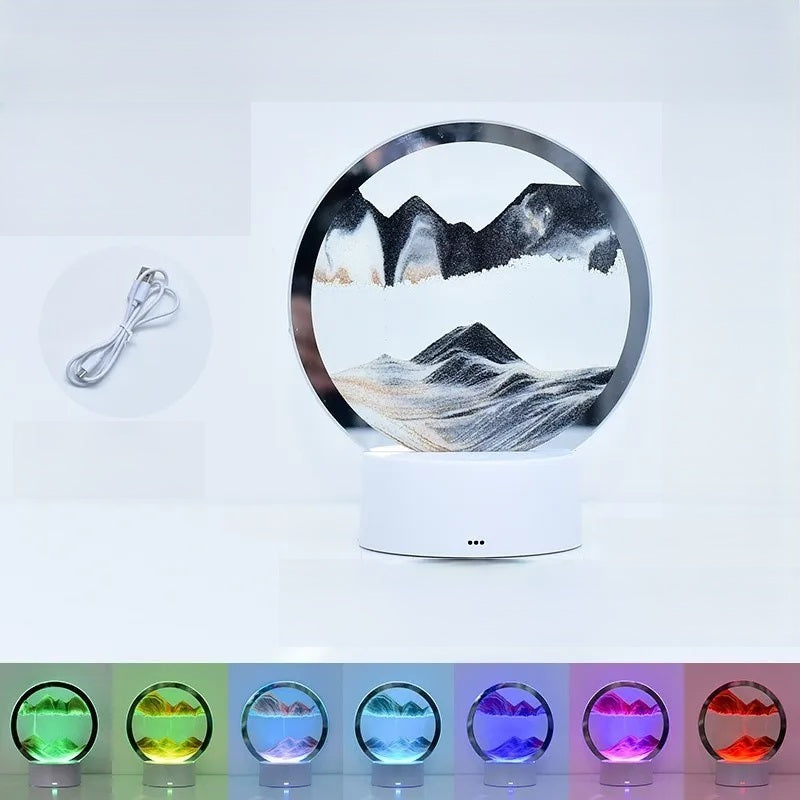 LED RGB Sand Art Lamp – 3D Rotating Hourglass Light with 16 Colors, USB Powered, Touch or Remote Control - Home Fads 