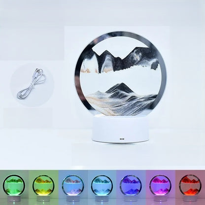 LED RGB Sand Art Lamp – 3D Rotating Hourglass Light with 16 Colors, USB Powered, Touch or Remote Control - Home Fads 