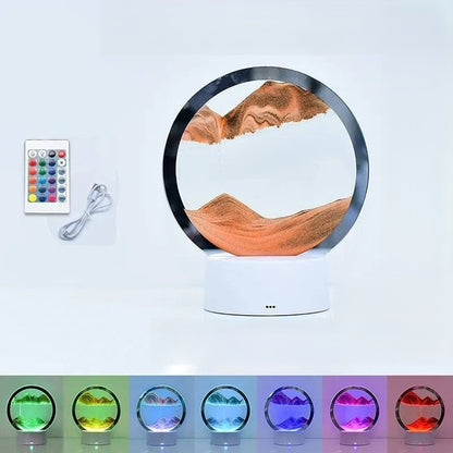 LED RGB Sand Art Lamp – 3D Rotating Hourglass Light with 16 Colors, USB Powered, Touch or Remote Control - Home Fads 