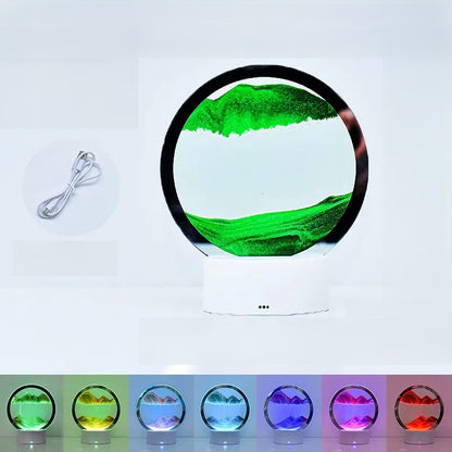 LED RGB Sand Art Lamp – 3D Rotating Hourglass Light with 16 Colors, USB Powered, Touch or Remote Control - Home Fads 