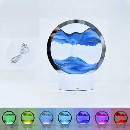 LED RGB Sand Art Lamp – 3D Rotating Hourglass Light with 16 Colors, USB Powered, Touch or Remote Control - Home Fads 