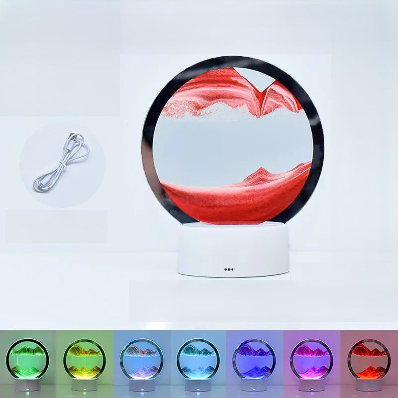 LED RGB Sand Art Lamp – 3D Rotating Hourglass Light with 16 Colors, USB Powered, Touch or Remote Control - Home Fads 