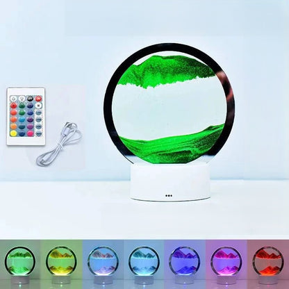 LED RGB Sand Art Lamp – 3D Rotating Hourglass Light with 16 Colors, USB Powered, Touch or Remote Control - Home Fads 