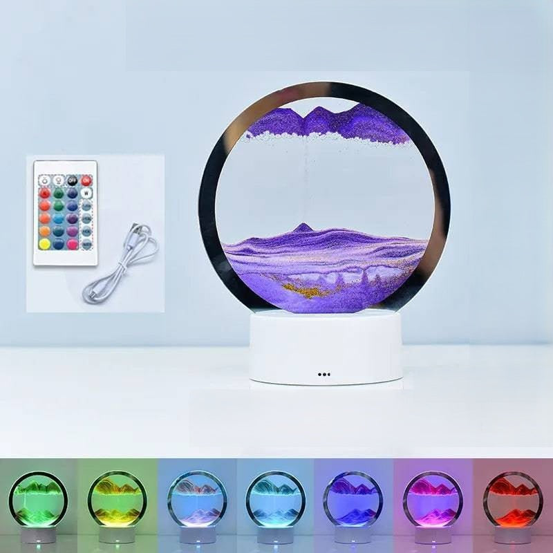 LED RGB Sand Art Lamp – 3D Rotating Hourglass Light with 16 Colors, USB Powered, Touch or Remote Control - Home Fads 