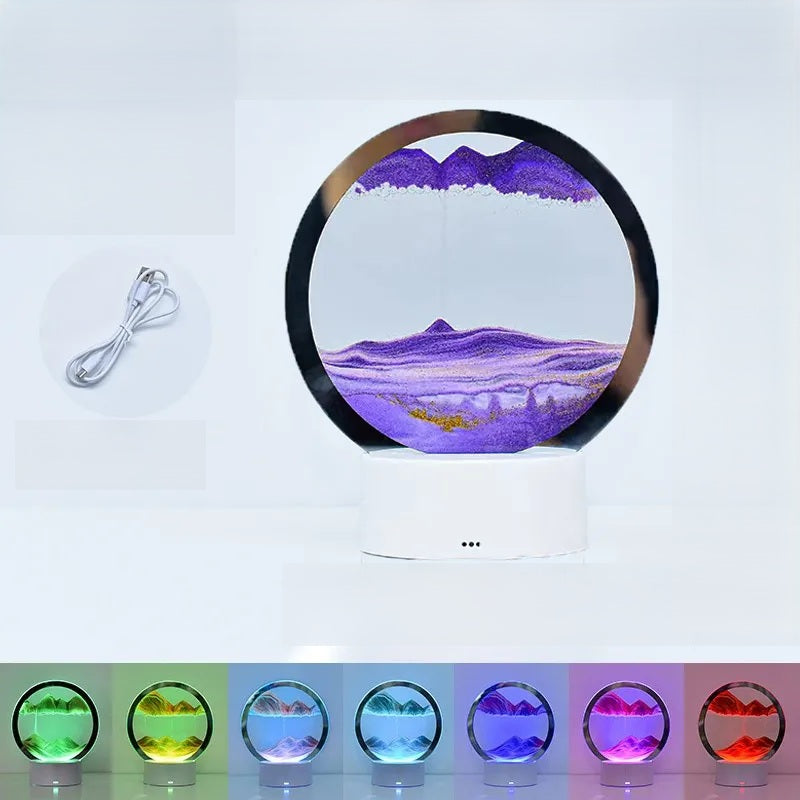 LED RGB Sand Art Lamp – 3D Rotating Hourglass Light with 16 Colors, USB Powered, Touch or Remote Control - Home Fads 