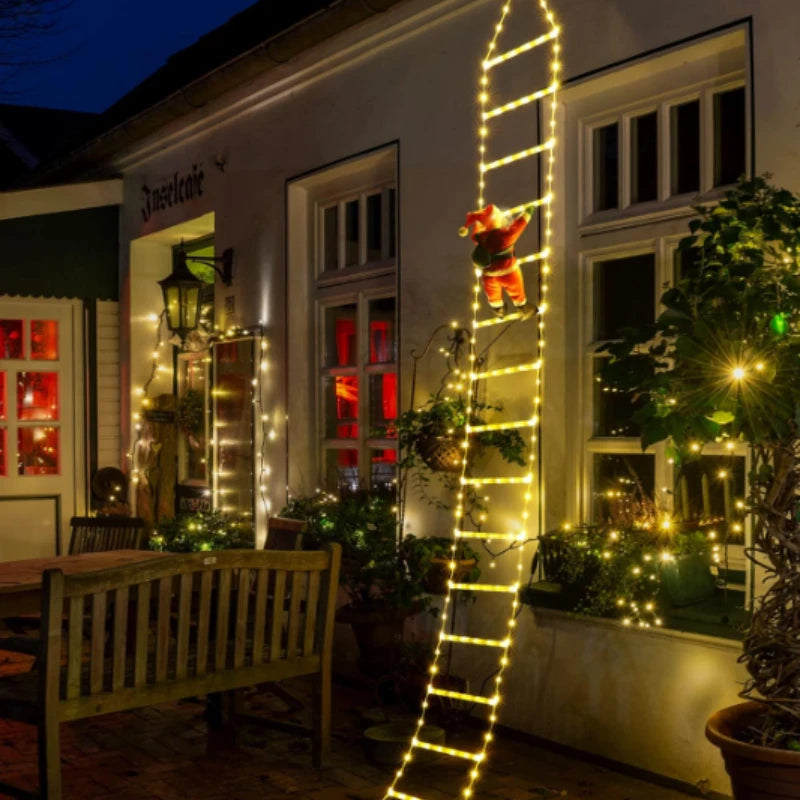 LED Santa Claus Christmas Climbing Ladder Light, USB Powered, 8 Lighting Modes, 1.5M or 3M, Warm White or Multicolor - Home Fads