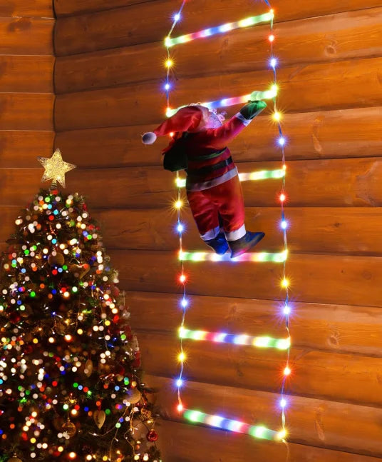 LED Santa Claus Christmas Climbing Ladder Light, USB Powered, 8 Lighting Modes, 1.5M or 3M, Warm White or Multicolor - Home Fads