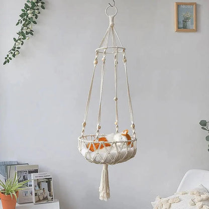 Large Macrame Cat Hammock - Handwoven Hanging Swing Bed for Cats and Small Dogs - Premium Cotton Pet Accessories - Home Fads 