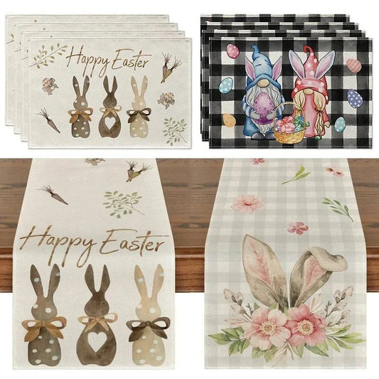 Linen Table Runner – Festive Egg and Bunny Designs – Spring Dining Table Decor - Home Fads 