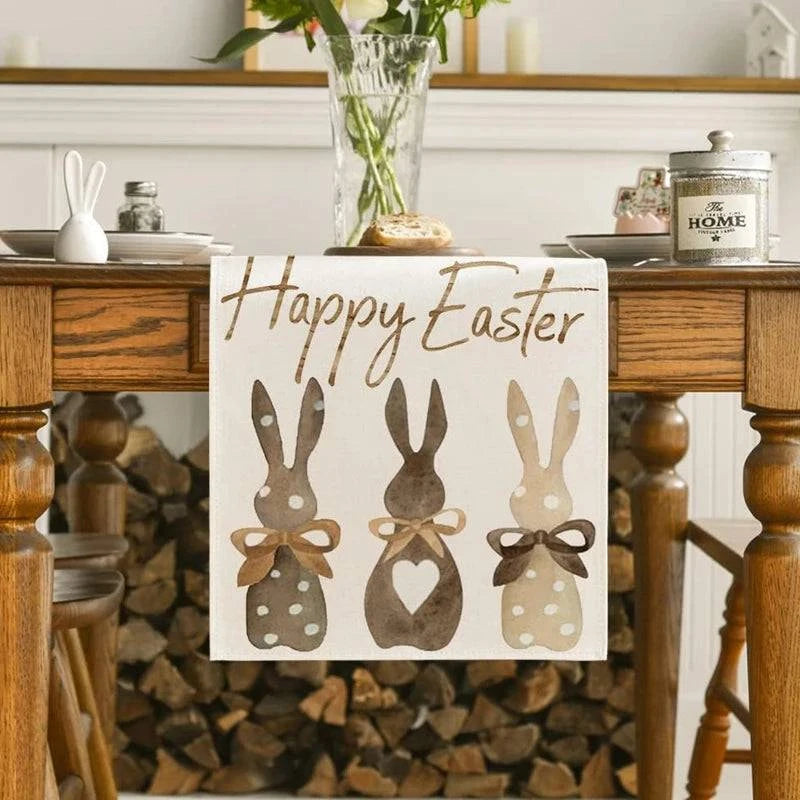 Linen Table Runner – Festive Egg and Bunny Designs – Spring Dining Table Decor - Home Fads 