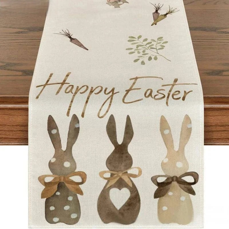 Linen Table Runner – Festive Egg and Bunny Designs – Spring Dining Table Decor - Home Fads 