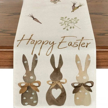 Linen Table Runner – Festive Egg and Bunny Designs – Spring Dining Table Decor - Home Fads 
