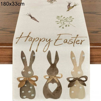 Linen Table Runner – Festive Egg and Bunny Designs – Spring Dining Table Decor - Home Fads 
