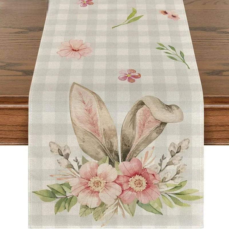 Linen Table Runner – Festive Egg and Bunny Designs – Spring Dining Table Decor - Home Fads 