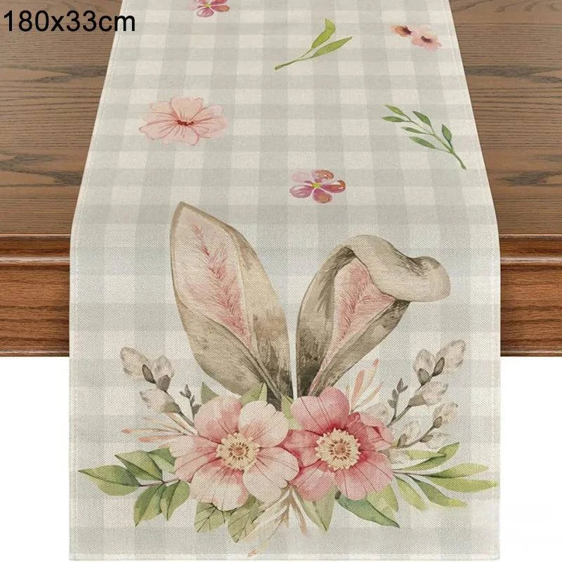 Linen Table Runner – Festive Egg and Bunny Designs – Spring Dining Table Decor - Home Fads 