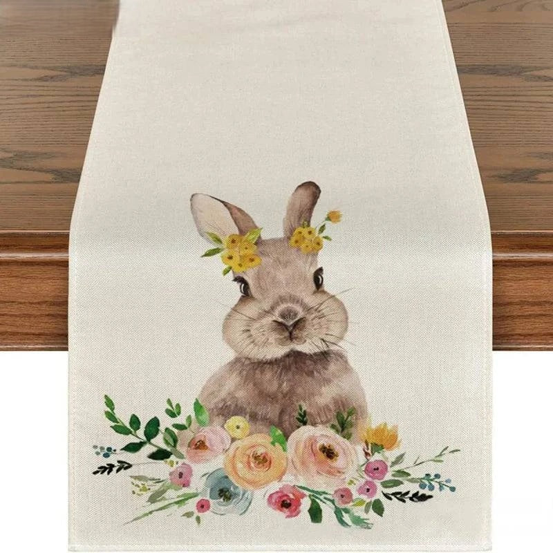 Linen Table Runner – Festive Egg and Bunny Designs – Spring Dining Table Decor - Home Fads 