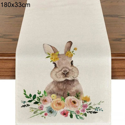 Linen Table Runner – Festive Egg and Bunny Designs – Spring Dining Table Decor - Home Fads 
