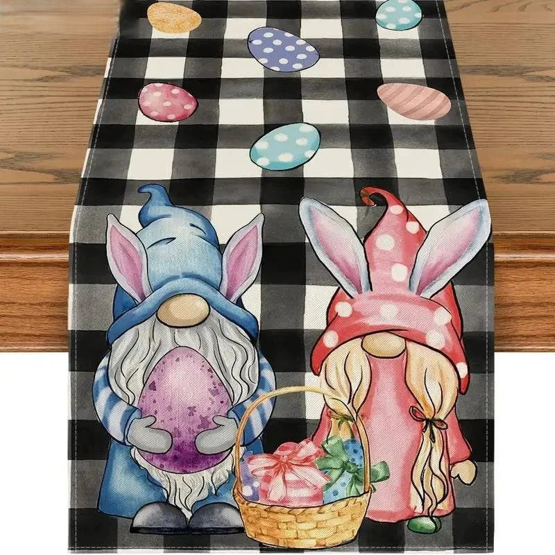 Linen Table Runner – Festive Egg and Bunny Designs – Spring Dining Table Decor - Home Fads 