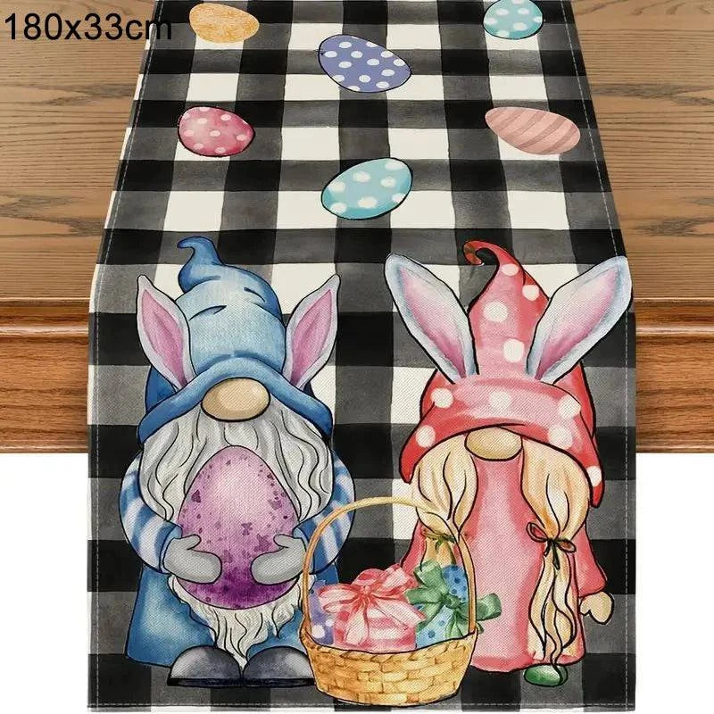 Linen Table Runner – Festive Egg and Bunny Designs – Spring Dining Table Decor - Home Fads 