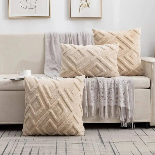 Luxurious Decorative Faux Wool Throw Pillow Cover Set: Soft Plush Short Fleece Square Patterned Cushion Cases - Available in 6 Sizes - Home Fads 