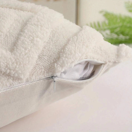 Luxurious Decorative Faux Wool Throw Pillow Cover Set: Soft Plush Short Fleece Square Patterned Cushion Cases - Available in 6 Sizes - Home Fads 