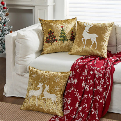 Luxurious Embroidered Velvet Cushion Cover – Soft 18x18 Decorative Throw Pillow Case in Gold for Holiday Home Decor - Home Fads 