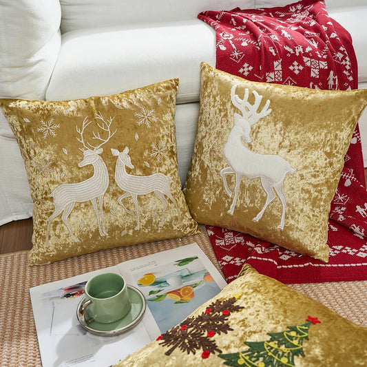Luxurious Embroidered Velvet Cushion Cover – Soft 18x18 Decorative Throw Pillow Case in Gold for Holiday Home Decor - Home Fads 