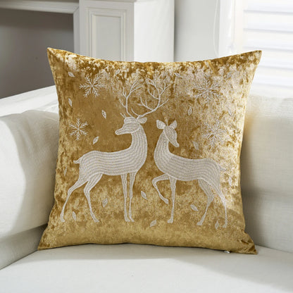 Luxurious Embroidered Velvet Cushion Cover – Soft 18x18 Decorative Throw Pillow Case in Gold for Holiday Home Decor - Home Fads 