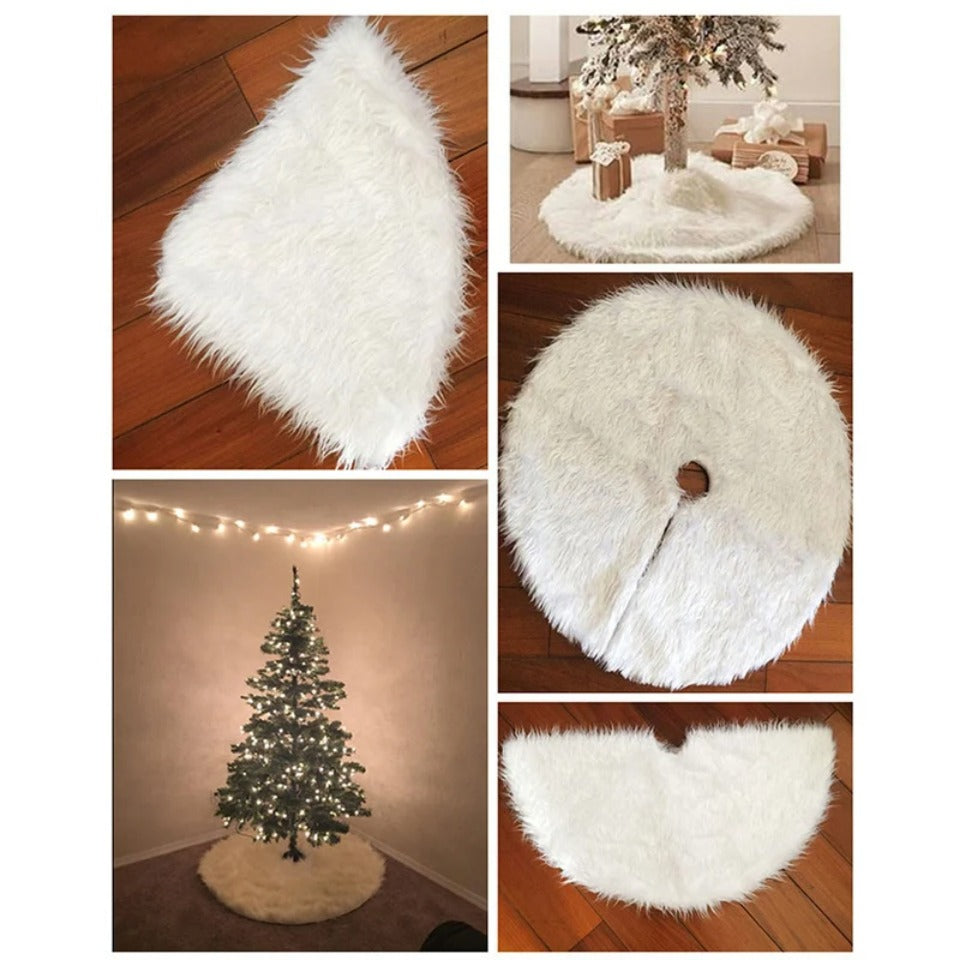 Luxurious White Plush Holiday Tree Skirt – Soft and Durable Base Cover Available in 78cm, 90cm, and 122cm for Festive Tree Decoration - Home Fads 