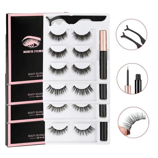 Magnetic Eyelashes Set - 1/2/3/4 Pairs with Waterproof Liquid Eyeliner, Tweezer, and Reusable Design - Home Fads 