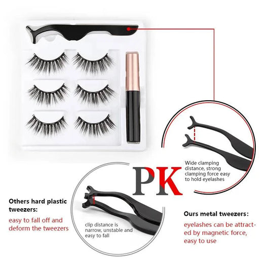 Magnetic Eyelashes Set - 1/2/3/4 Pairs with Waterproof Liquid Eyeliner, Tweezer, and Reusable Design - Home Fads 