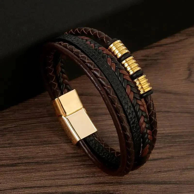 Exquisite Men's Leather Bracelet: Ideal Gift Choice - Handcrafted Multi-Layered Charm Accent - Collection 1 - Home Fads 