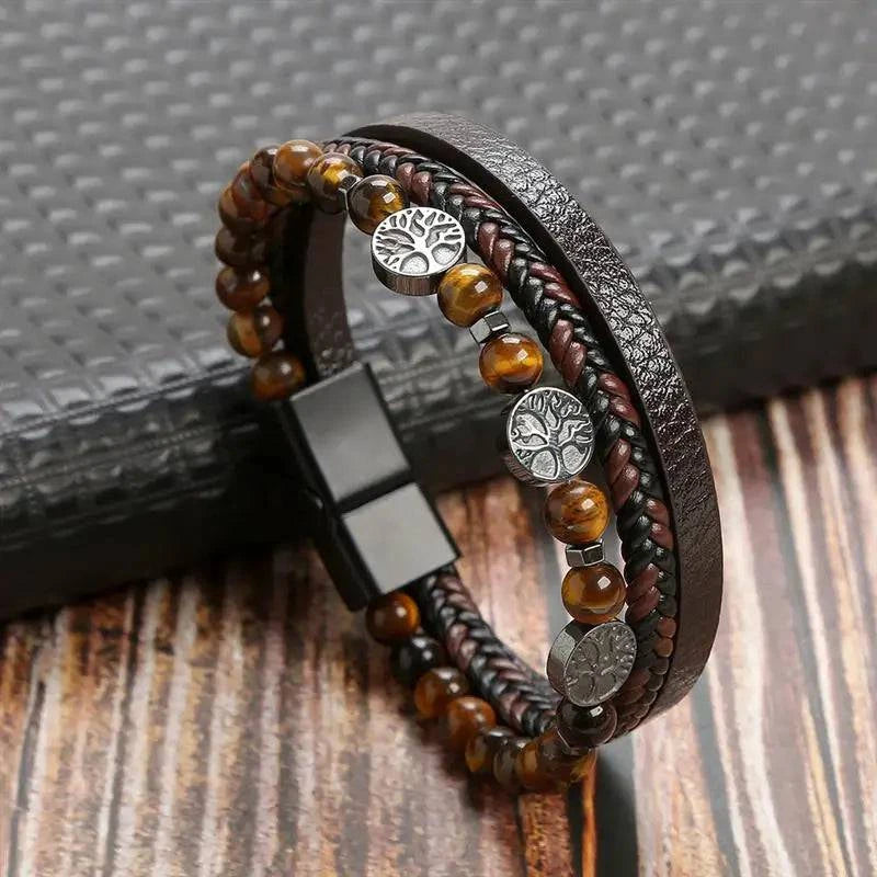 Exquisite Men's Leather Bracelet: Ideal Gift Choice - Handcrafted Multi-Layered Charm Accent - Collection 1 - Home Fads 